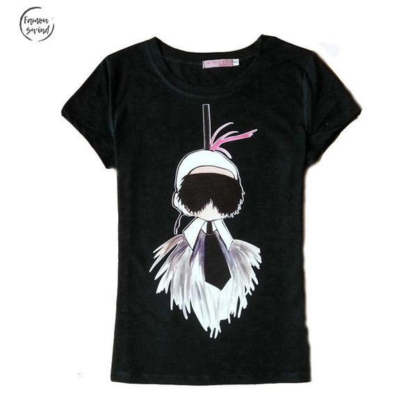 

лето футболка мультфильм стиль мода короткие рукава женщины топы camisetas o шеи хлопка lady печать tshirt tee black white