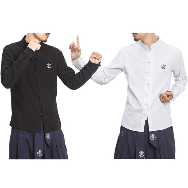 

ethnic clothing traditional chinese shirt retro long sleeve 2021 stand collar linen uniform male solid tang suit tunic, Red