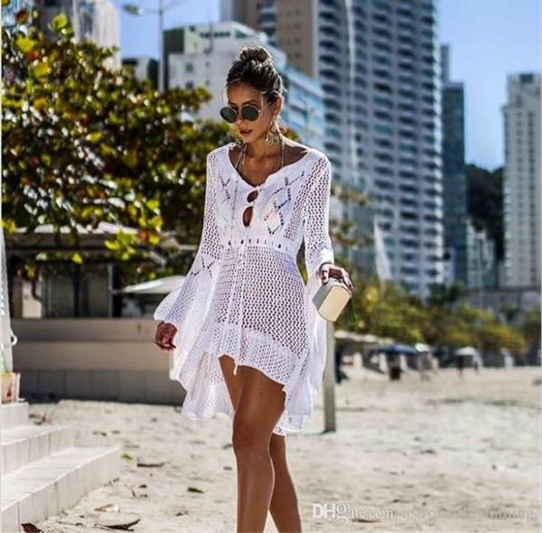 

womens designer beach cover-ups dress cloak knitted hollow out dresses fashion holiday style dress womens clothing, Black;gray