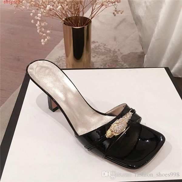 

2020 latest spring summer women slippers square head slippers,classic fashion women goblet heel slippers with complete packing, Black