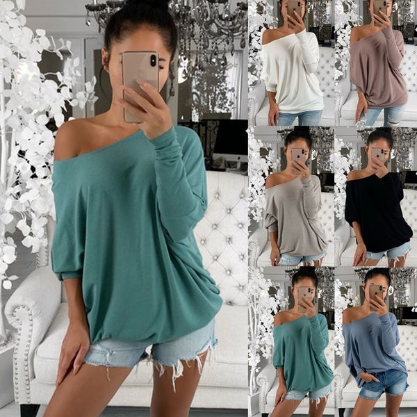 

off shoulder women clothes womens loose blouse long sleeve fashion ladies shirt oversize, White