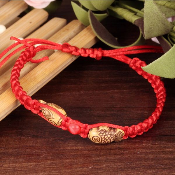 

lindajoux 1 pcs fashion a bracelet red thread red string dual fish charm bracelets for women white bead clasp jewelry, Golden;silver