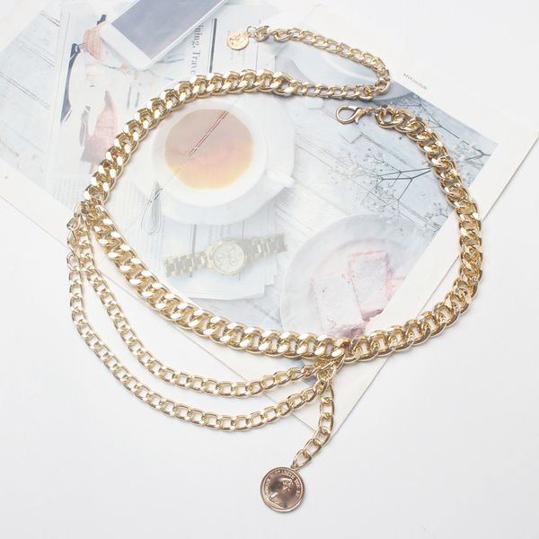 

ladies fashion tassel gold chain designer brand, luxury punk, ladies dress metal gold chain coin pendant belt dress, Black;brown