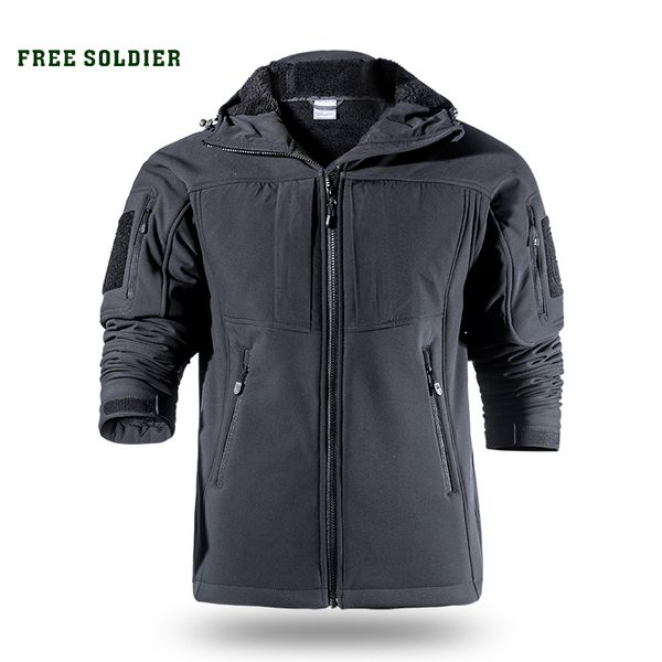 

soldier outdoor sports camping hiking tactical softshell jacket men's warm water-resistant clothing large size, Blue;black