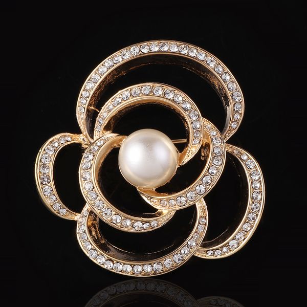

gold tone camellia flower brooch pin wedding party brooch jewelry for women, Gray