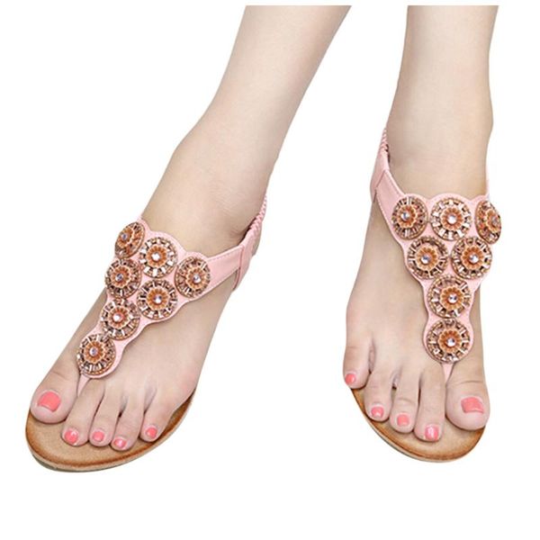 

floral flat sandals summer shoes for women ladies slippers crystal casual wedges elastic band bohemian beach shoes sandals, Black