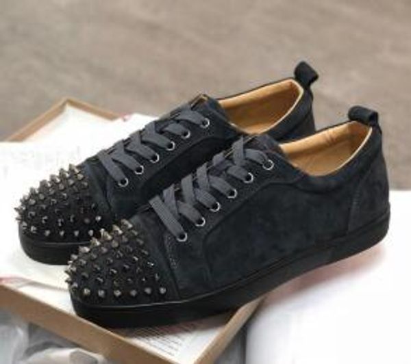 

red bottom designer shoes luxury sneaker studded spikes men women trainers low cut genuine leather party wedding crystal leather sneakers 03, Black