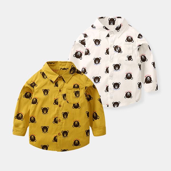 

male baby shirt 2020 spring and autumn new style korean-style fold-down collar cartoon bear head children long-sleeve blouse, White;black