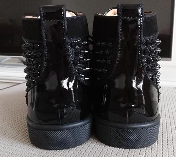 

size 35-46 mens women black sand net with spikes high lace up red bottom fashion sneakers, brand comfortable casual shoes c20d09