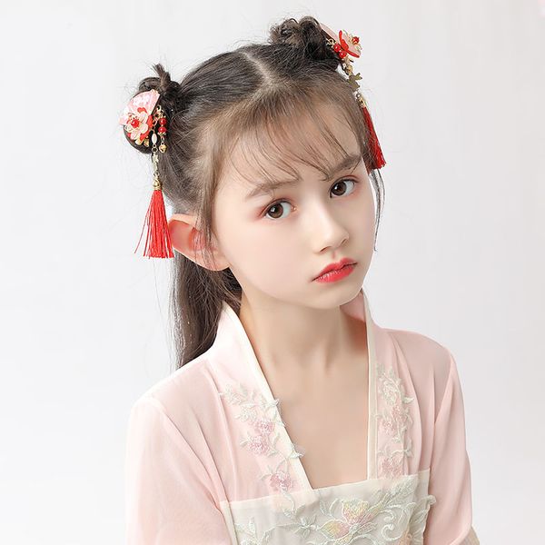 

girls hanfu flower headdress jewelry children antique cute tassel hairpin accessories hairpin flower girl, Slivery;white