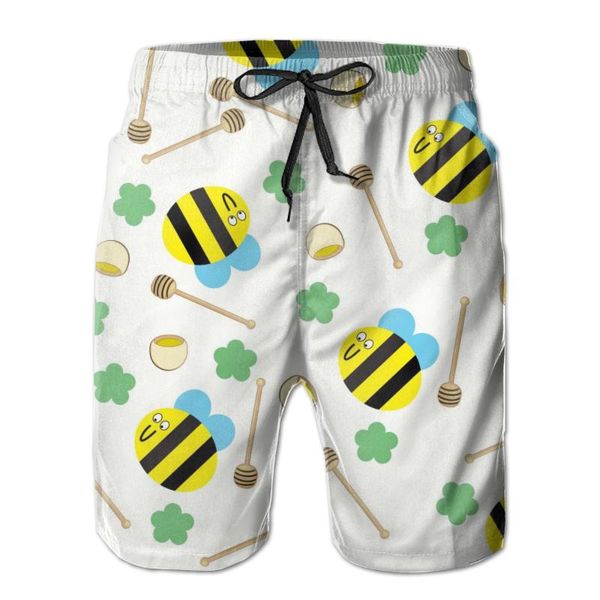 

men's shorts bee flying with combs honey pots quick dry swimming for men swimwear man swimsuit swim trunks summer bathing beach wear, White;black