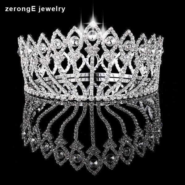 

zeronge jewelry vintage style pageant beauty contest peacock crown full circle round tall tiara crystal girl's tiara and crown, Golden;white