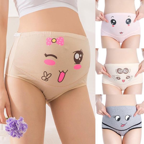 

pregnancy maternity underwear printing smile adjustable high waist panties tc21, Black;pink