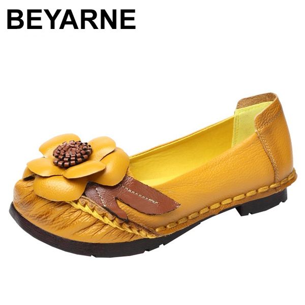 

beyarne ретро стиль ручной работы из натуральной кожи мокасины обувь женская весна круглый носок цветы мягкие кружева-up повседневная женска, Black