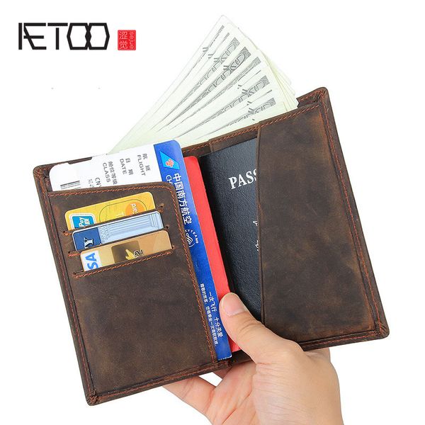 

aetoo manual first layer leather passport bag crazy horse leather retro passport set simple multi-function holder docum, Red;black