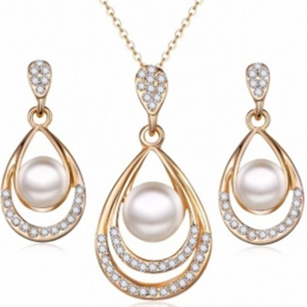 

2018 new jewelry set pearl water drops necklace ear studs set stud earrings earrings for women wholesale, Silver
