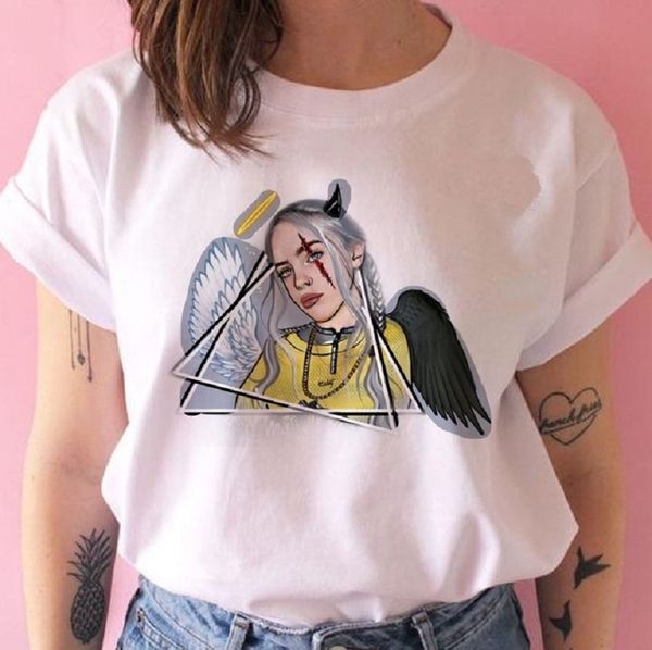 

билли футболки для девочек лето мультфильм шаблон круглый вырез женская одежда повседневная с коротким рукавом женские тройники, White