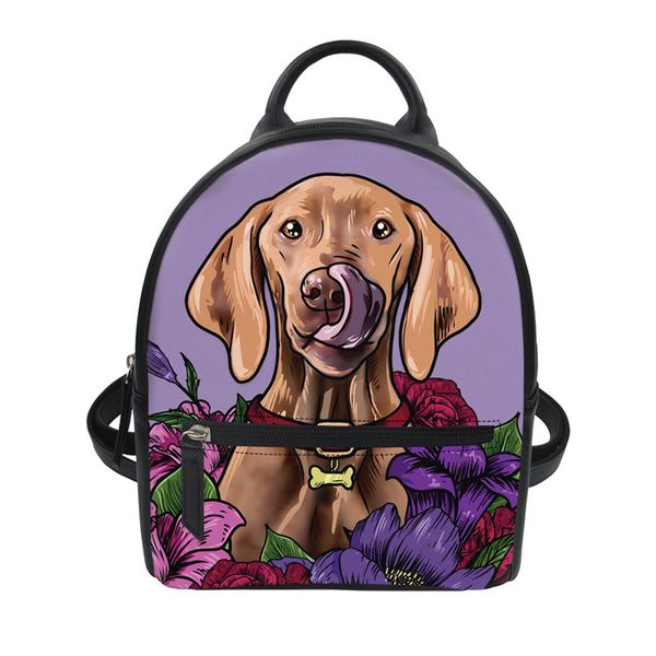 

thikin female mini backpack cartoon vizsla printing college girls pu small backpack custom shoulder bag women casual travel bags