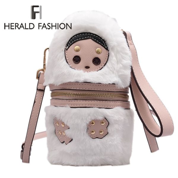 

russian doll design women plush bag 2019 luxury leather handbag shoulder bags for women small clutch phone bag faux fur bolsa