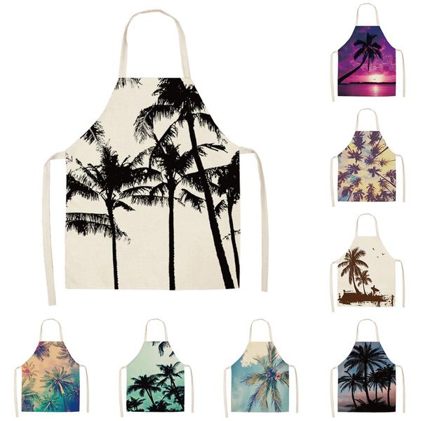 

1 simple kitchen apron, beautiful coconut tree print men's and women's home linen apron for cooking and cleaning tool