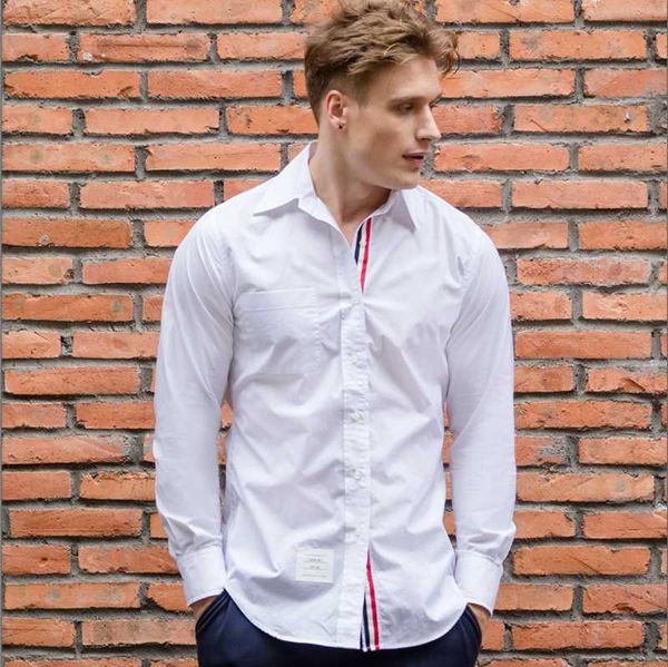

2020 мода tb thom бренд рубашки мужчины slim fit белый с длинным рукавом повседневная рубашка хлопок оксфорд твердые мужская одежда, White;black