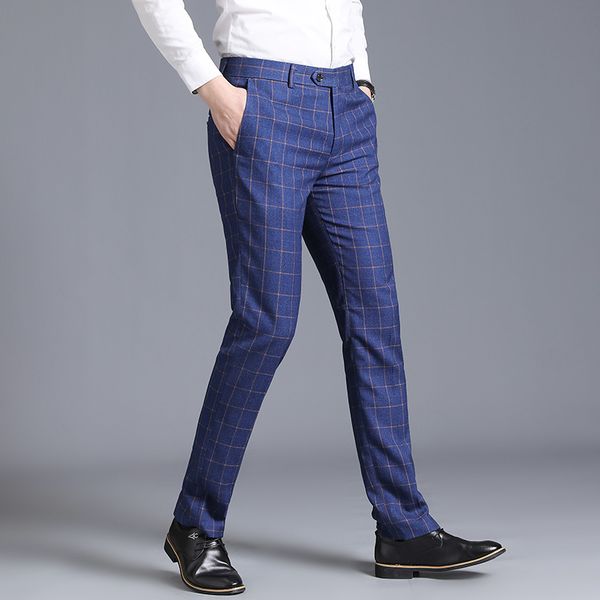 

autumn men's plaid pants fashion casual trousers 2019 new male pant blue gray red, White;black