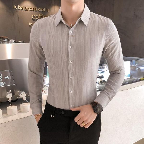 

gray men stripe shirt brand new 2019 formal wear business mens shirts long sleeve casual social shirt dress slim fit dress 3xl, White;black