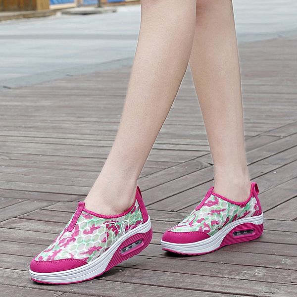 

printing running shoes for women air cushion damping sneakers comfortable camouflage loafers female slip on height increase shoe