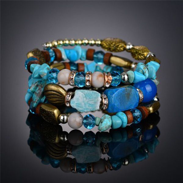 

women natural stone beaded multi-layer bracelets bohemian colorful strand beaded bangles fashion party bracelet jewelry, Black