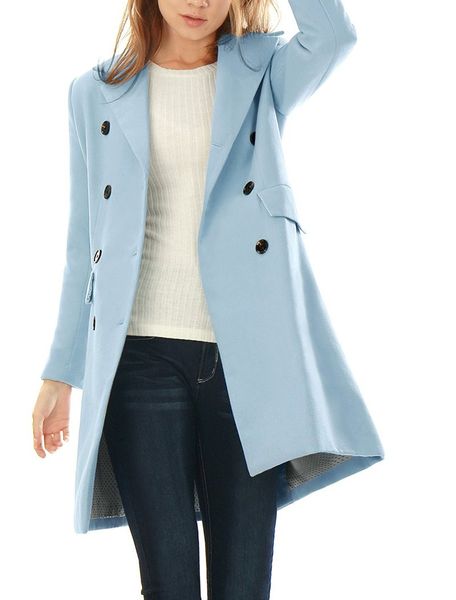 

zogaa women's clothing 2019 coat female new fashion spring coats turn-down collar solid double breasted pocket slim woolen coats, Black