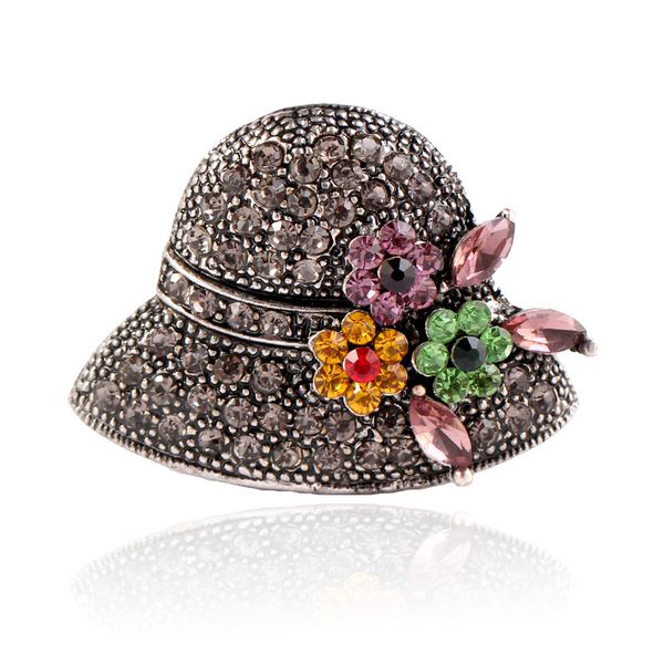 

wholesale-european and american fashion pot clothing creative cute full drill hat brooch, Gray