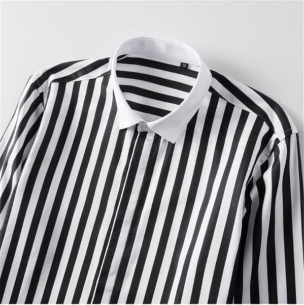 

дизайнер mens casual рубашки черный полосатый печатается с длинным рукавом мужские tees щитовые homme подростковая весна лоскутная apparel, White;black