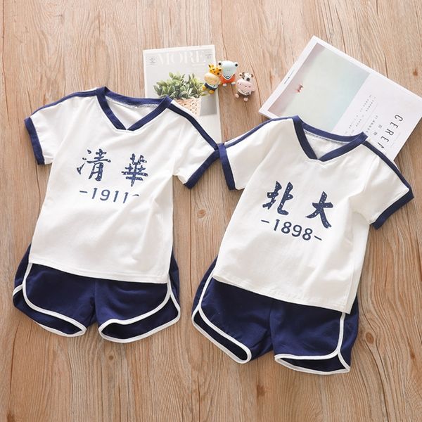 

men women short sleeved shorts t-shirt children's clothing suit tsinghua peking university children's baby t-shirt kids two-piece