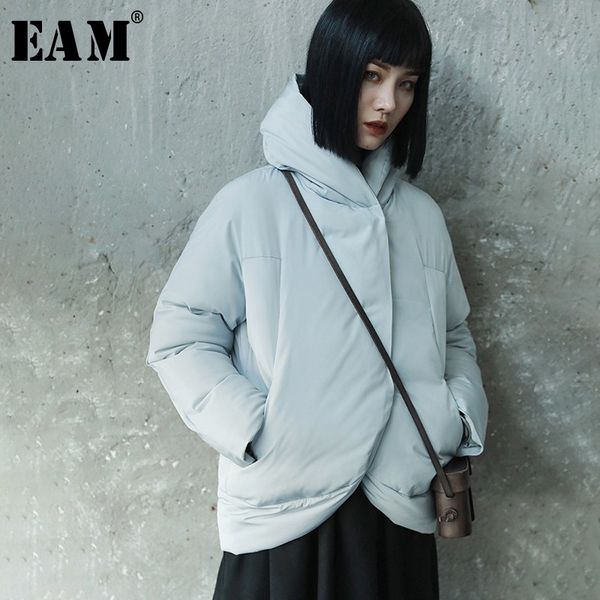 

eam] 2019 new spring winter stand collar long sleeve gray thick warm irregular cotton-padded coat women parkas fashion jl290, Black