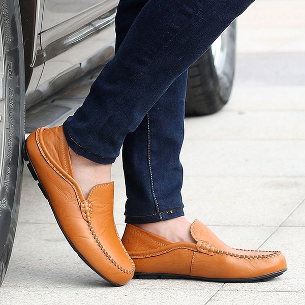 

soft genuine leather shoes men flat 2018 spring autumn breathable casual shoe loafer flock luxury fashion slip-on shoes designer, Black