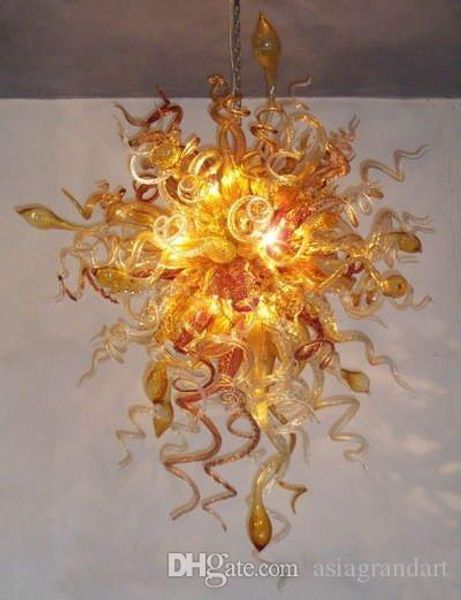 Lampadario moderno in vetro soffiato a mano Lampadario in vetro di Murano color oro chiaro Lampadario stile Chihuly Lampadine a LED Lampade a sospensione in vetro