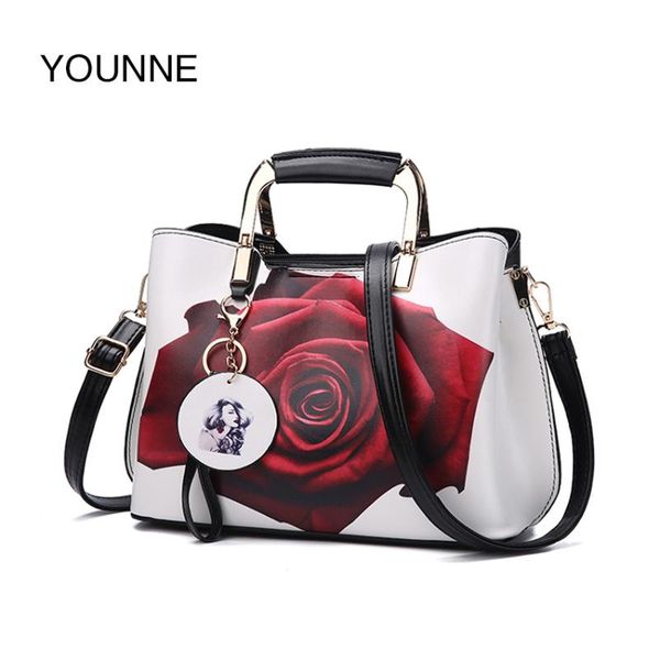 

younne women handbag fashion style female painted shoulder bags flower pattern messenger bags leather casual tote evening bag
