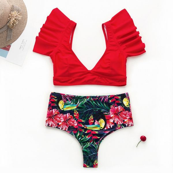 

high waist bikini 2019 floral print swimsuit female push up bathers swimwear women bathing suit beach wear new, White;black