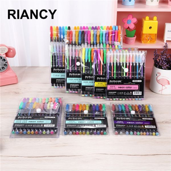 

12/18/24/36/48 colors gel pens set highlighters metallic pastel glitter drawing markers art supplies stationery lapices 04102