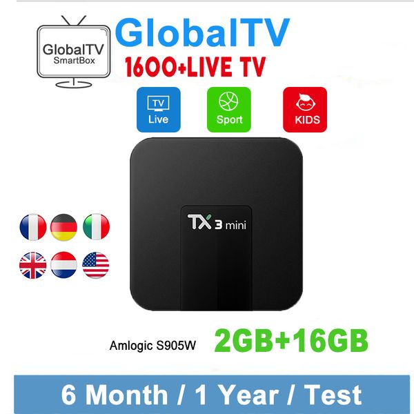 

Quad Core TX3 мини IPTV подписка Android 7.1.2 TV BOX 2 ГБ 16 ГБ Amlogic S905W абонемент iptv Франция Италия И