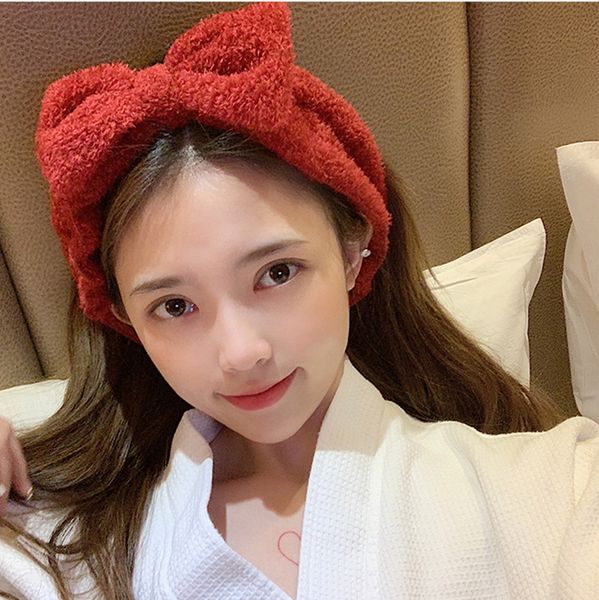 

ins style big bow plush hair band cute solid color hair accessory for chic girls use when washing face and makeup, Black;brown