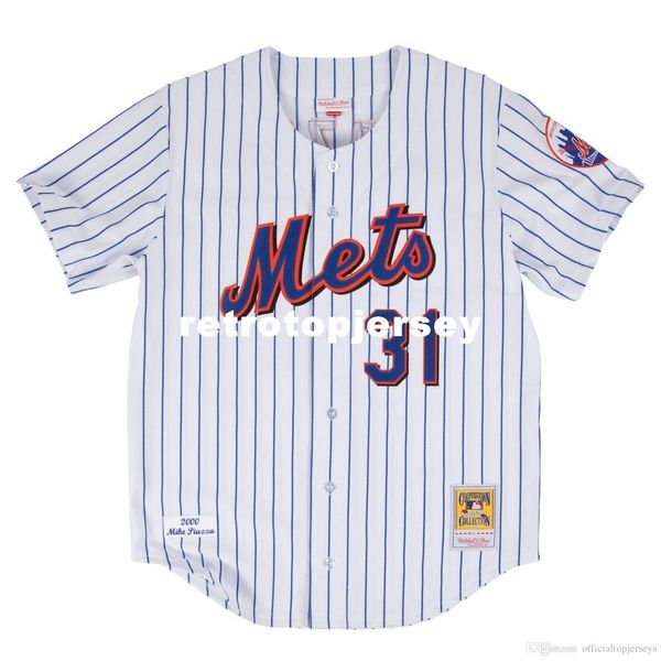 

mike piazza new york #31 mitchell & ness retro 2000 button up jersey, Black;blue
