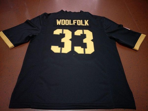 

men army black knights darnell woolfolk #33 real full embroidery college jersey size s-4xl or custom any name or number jersey, Black;red