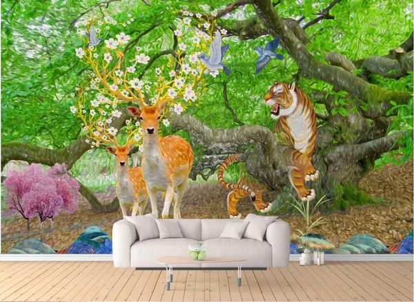 

3d room wallpaper custom p mural dream forest elk porch background wall l nordic exhibition painting tiger wallpaper for walls 3 d