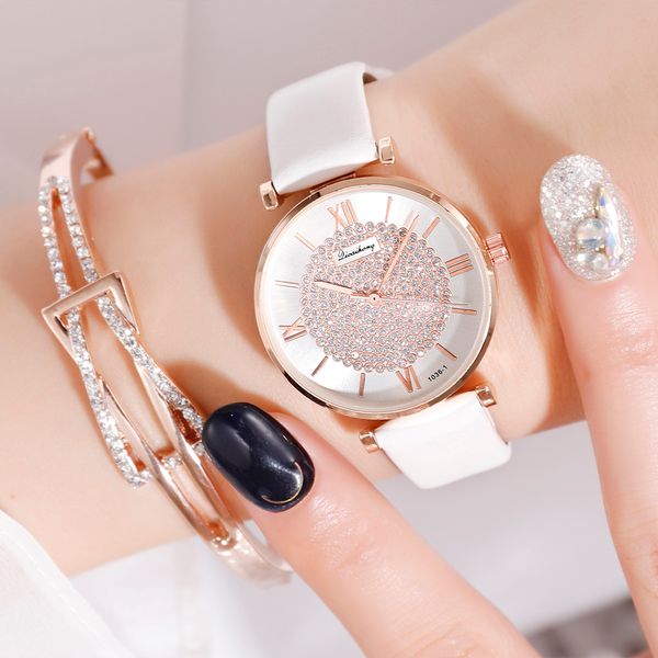 

luxury women watch leather starry sky belt female clock quartz wristwatche fashion ladies bracelet wrist watch relogio feminino, Slivery;brown