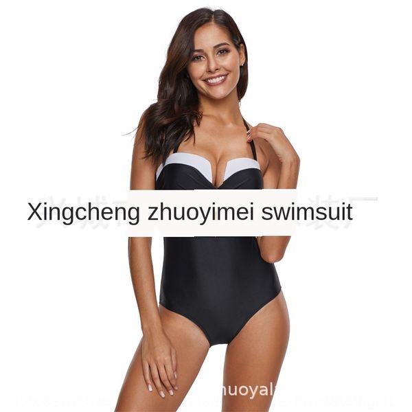 

2020 sling one-piece sling swim swimsuit female backless triangle solid color multi-color spring swimming suit, White;black