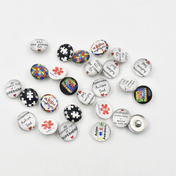 

50pcs mixed autism dad family glass snap button charm for glass cabochons jewelry 2019 selling jewelry, Bronze;silver