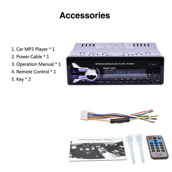 

rk-6883u car sd card reader usb 2.0 car mp3 player with detachable panel fm tuner aux in remote control