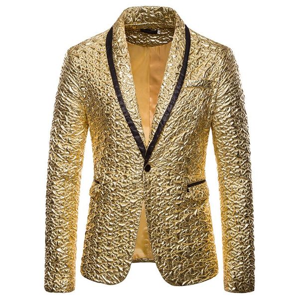 

men's blazers and suit jackets bronzing wrinkles solid color costumes suit unique design slim gold red black, White;black