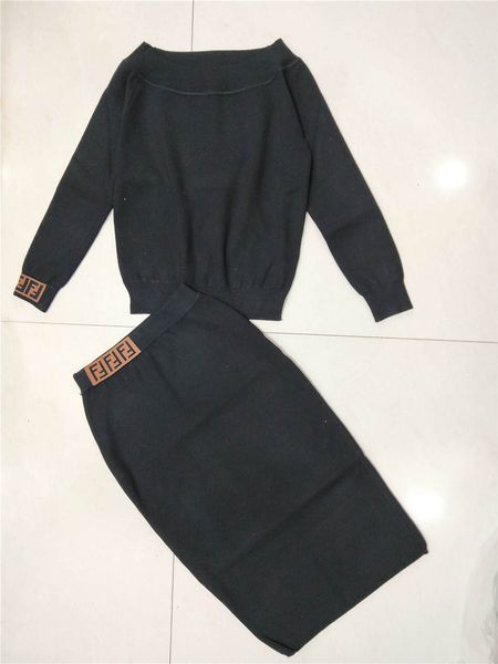 

женщины дизайнерский свитер 2019 bramd sexy slash шеи с длинным рукавом люкс платье костюм письма печати панелями мода женская одежда, White